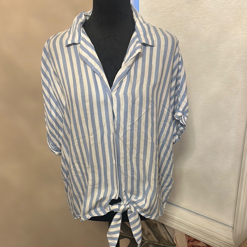 beachlunchlounge Blue and White Striped Blouse